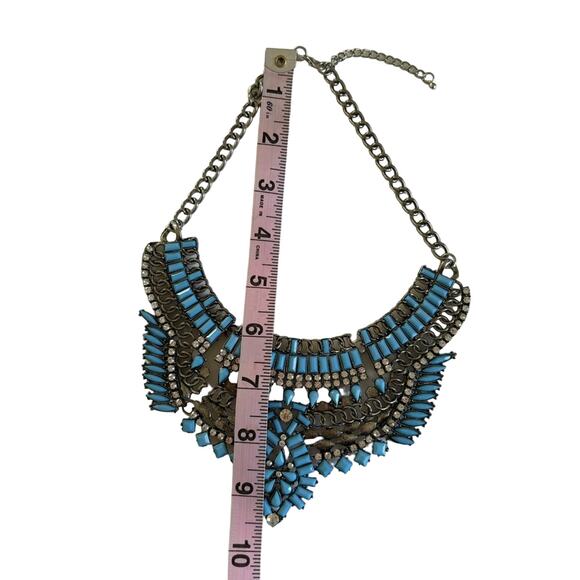 Full Tilt Amanda Silver and Turquoise Bib Style Boho Statement Necklace - Picture 4 of 6